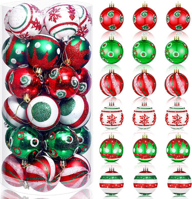 30 Pcs Christmas Ball Ornaments Red Green Hanging Christmas Ball Ornaments Decorations (Cute, Red, Green and White)